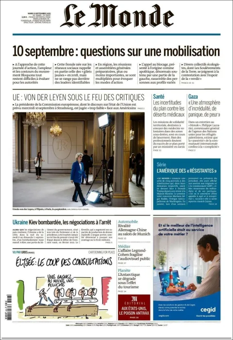 Portada de Le Monde del martes, 9 de septiembre de 2025