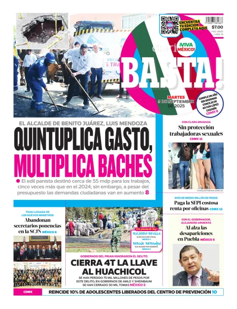 Portada de Basta! (portada) del martes, 9 de septiembre de 2025