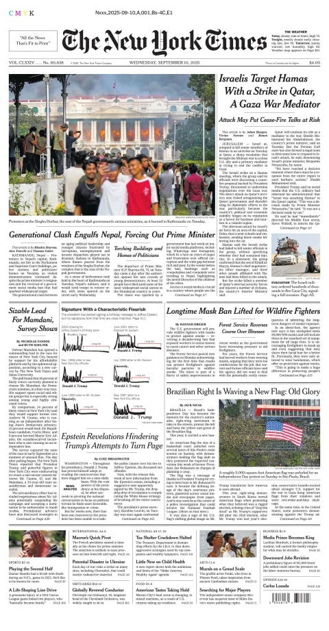 Portada de The New York Times (new York) del miércoles, 10 de septiembre de 2025