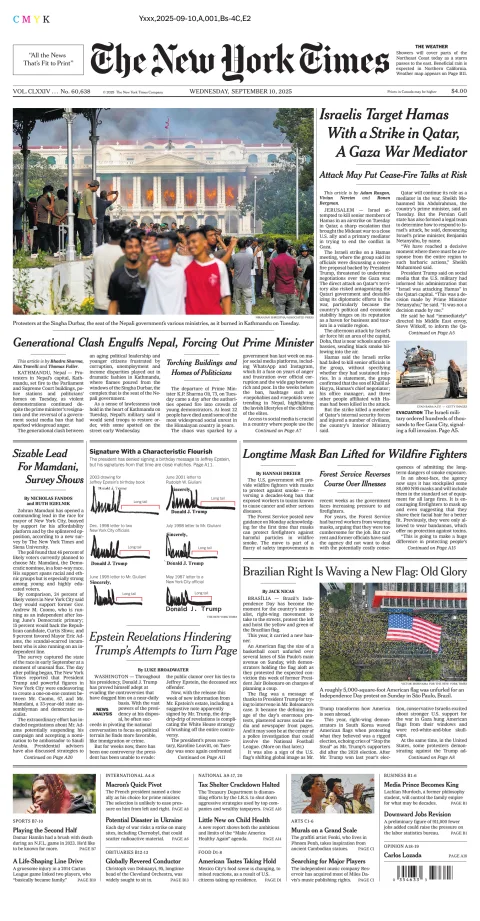 Portada de The New York Times (national) del miércoles, 10 de septiembre de 2025