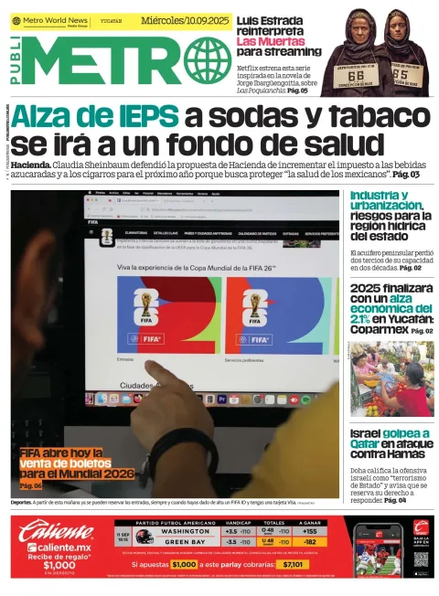 Portada de Publimetro Merida del miércoles, 10 de septiembre de 2025