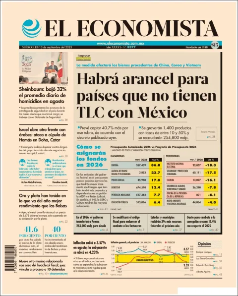 Portada de El Economista del miércoles, 10 de septiembre de 2025