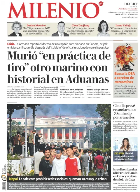 Portada de Milenio del miércoles, 10 de septiembre de 2025