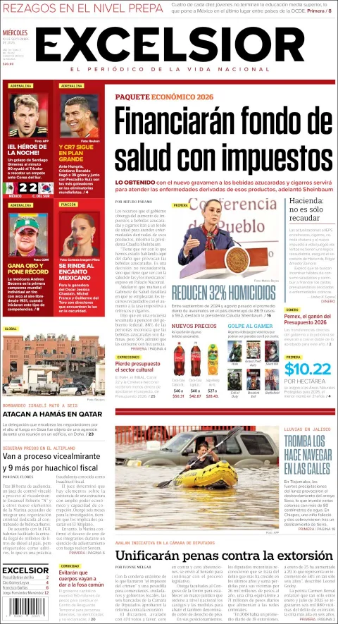 Portada de Excelsior del miércoles, 10 de septiembre de 2025