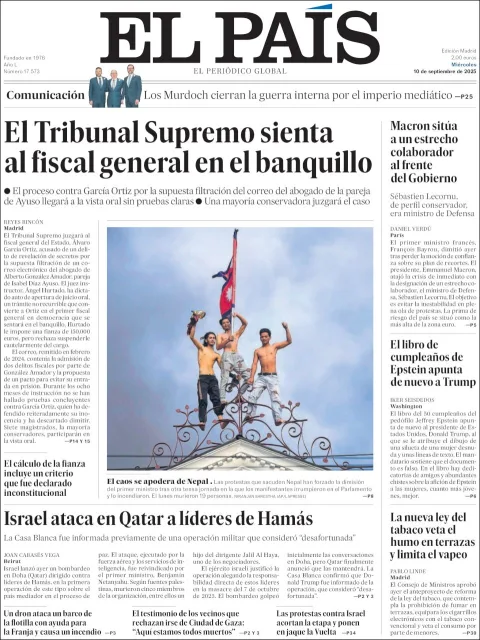 Portada de El Pais del miércoles, 10 de septiembre de 2025