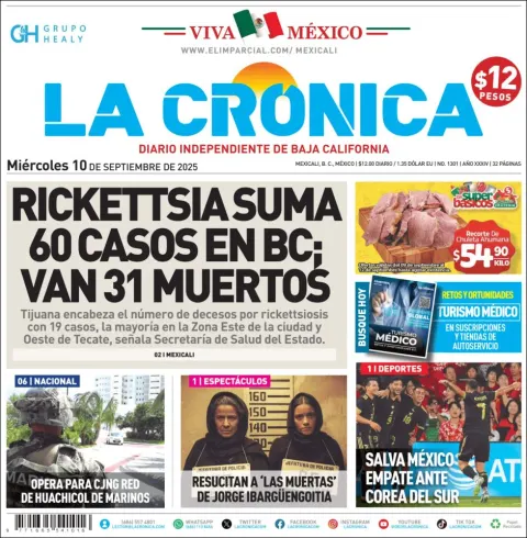 Portada de La Cronica del miércoles, 10 de septiembre de 2025