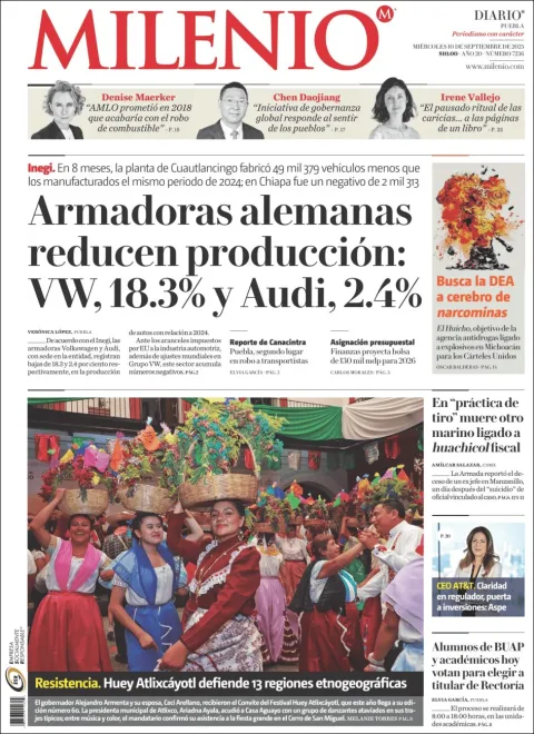 Portada de Milenio Puebla del miércoles, 10 de septiembre de 2025