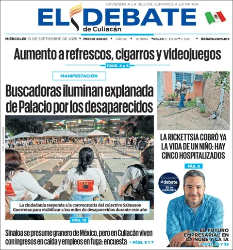Portada de El Debate de Culiacan del miércoles, 10 de septiembre de 2025