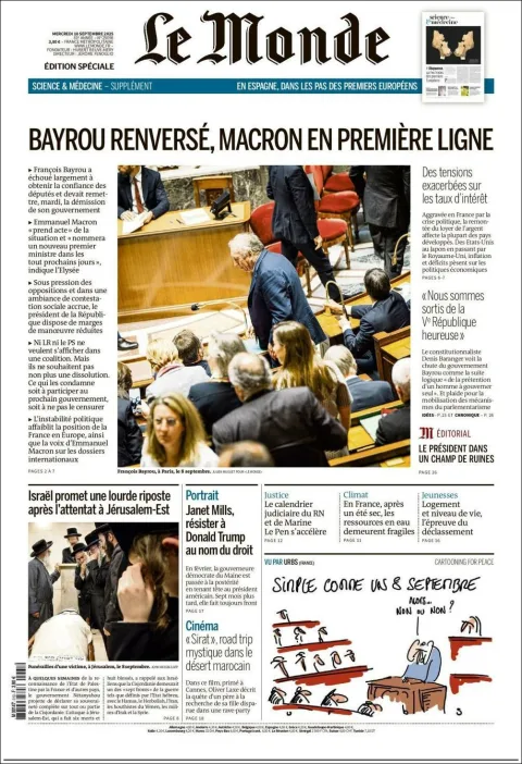 Portada de Le Monde del miércoles, 10 de septiembre de 2025