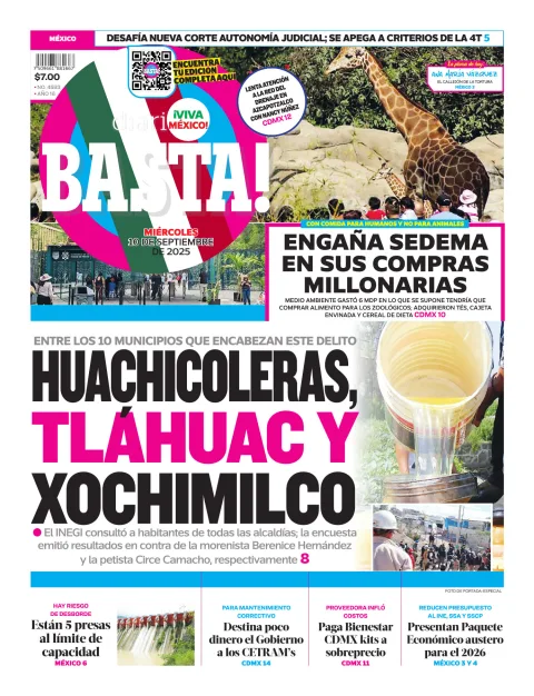 Portada de Basta! (portada) del miércoles, 10 de septiembre de 2025