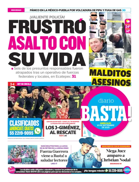 Portada de Basta! (contraportada ) del miércoles, 10 de septiembre de 2025