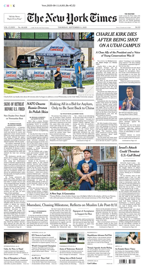 Portada de The New York Times (national) del jueves, 11 de septiembre de 2025