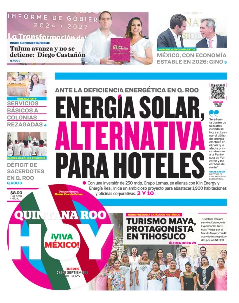 Portada de Quintana Roo Hoy (portada) del jueves, 11 de septiembre de 2025