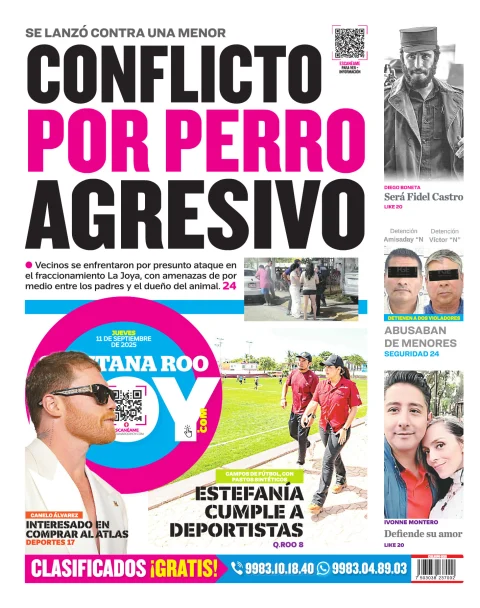 Portada de Quintana Roo Hoy (contraportada) del jueves, 11 de septiembre de 2025