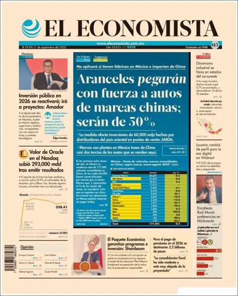 Portada de El Economista del jueves, 11 de septiembre de 2025