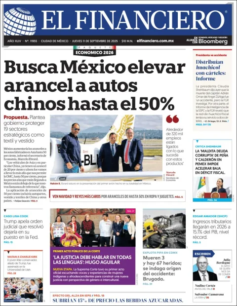 Portada de El Financiero del jueves, 11 de septiembre de 2025