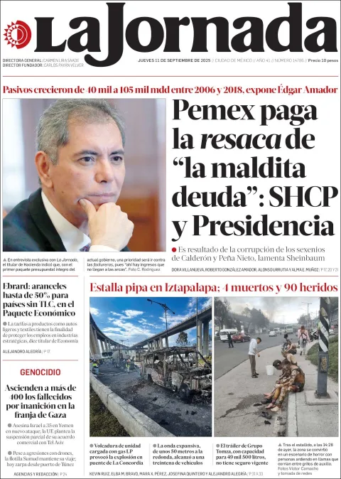 Portada de La Jornada del jueves, 11 de septiembre de 2025