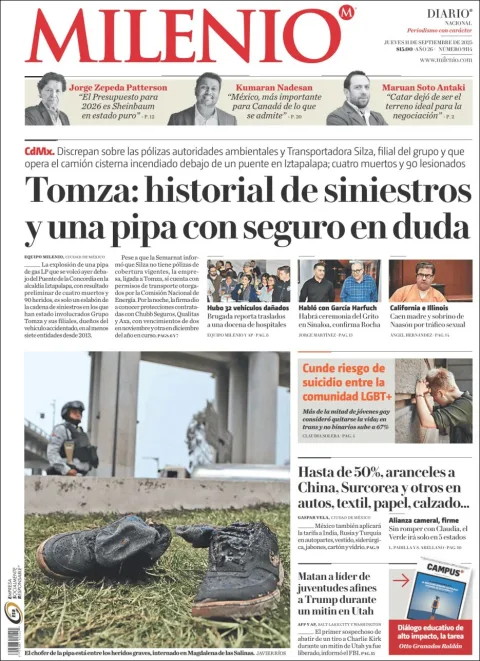 Portada de Milenio del jueves, 11 de septiembre de 2025