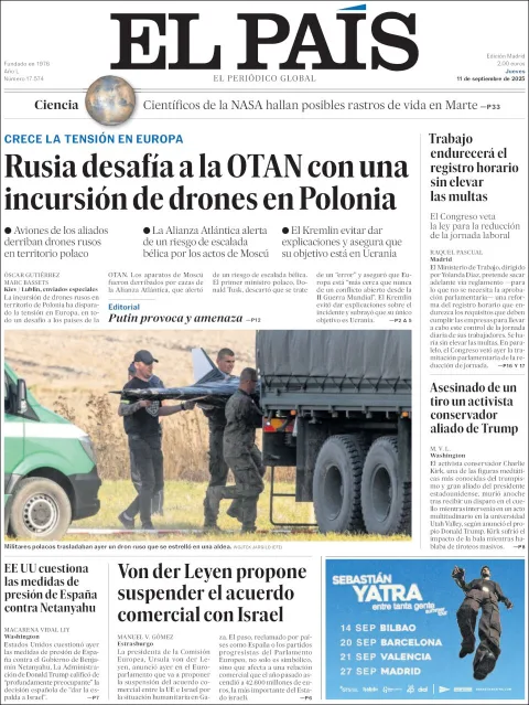 Portada de El Pais del jueves, 11 de septiembre de 2025