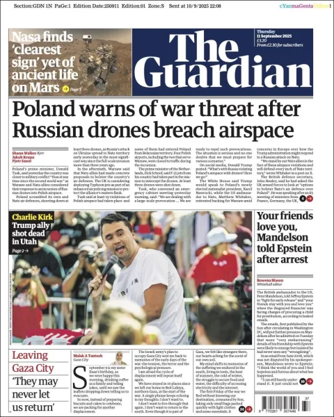 Portada de The Guardian (reino Unido) del miércoles, 10 de septiembre de 2025