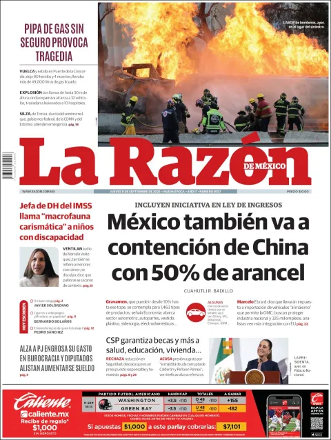 Portada de La Razon del jueves, 11 de septiembre de 2025