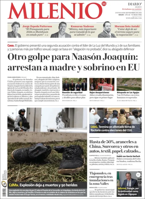 Portada de Milenio Jalisco del jueves, 11 de septiembre de 2025