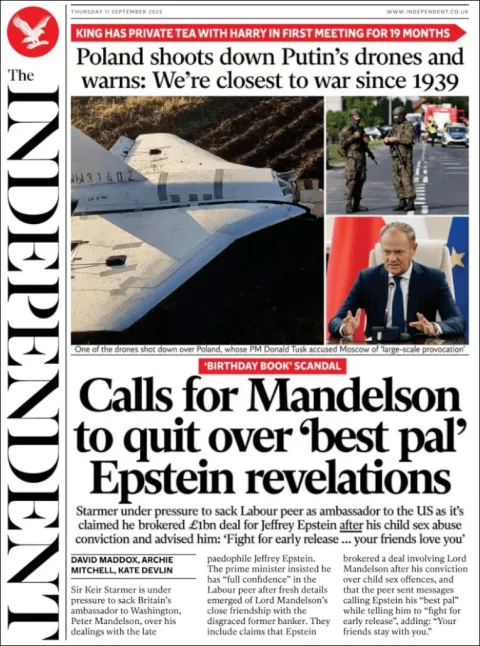 Portada de The Independent del jueves, 11 de septiembre de 2025