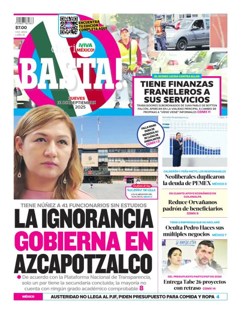 Portada de Basta! (portada) del jueves, 11 de septiembre de 2025