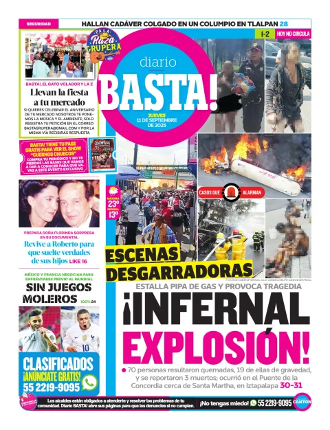 Portada de Basta! (contraportada ) del jueves, 11 de septiembre de 2025