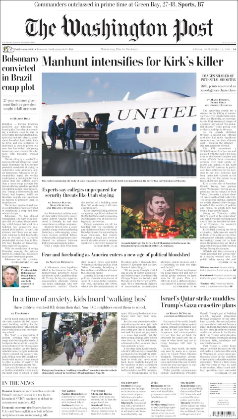 Portada de The Washington Post del viernes, 12 de septiembre de 2025