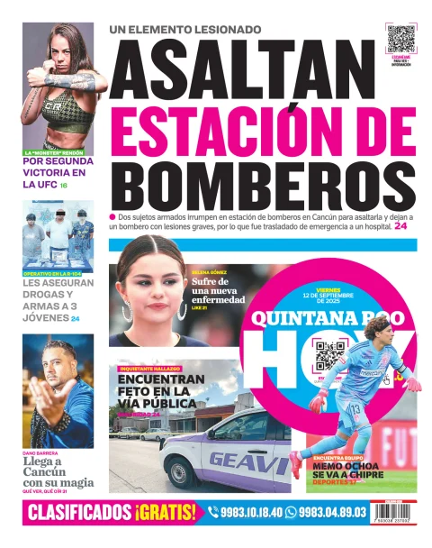 Portada de Quintana Roo Hoy (contraportada) del viernes, 12 de septiembre de 2025