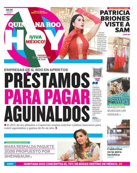 Portada de Quintana Roo Hoy (portada) del viernes, 12 de septiembre de 2025