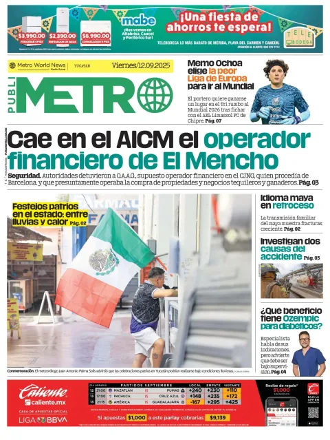 Portada de Publimetro Merida del viernes, 12 de septiembre de 2025