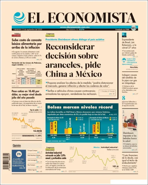 Portada de El Economista del viernes, 12 de septiembre de 2025