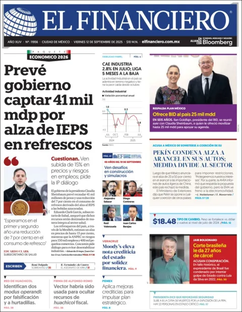 Portada de El Financiero del viernes, 12 de septiembre de 2025