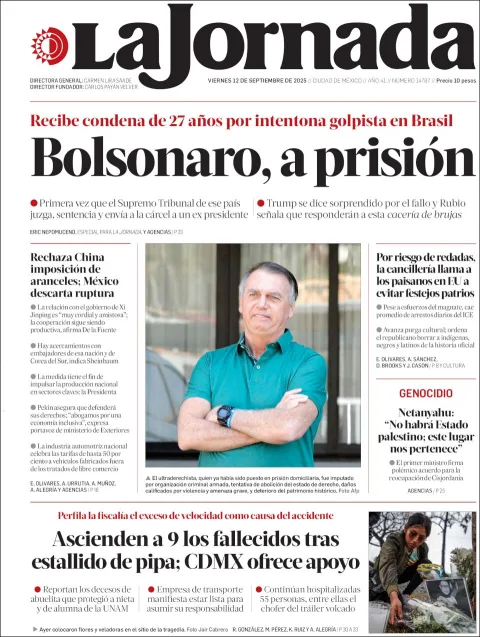Portada de La Jornada del viernes, 12 de septiembre de 2025