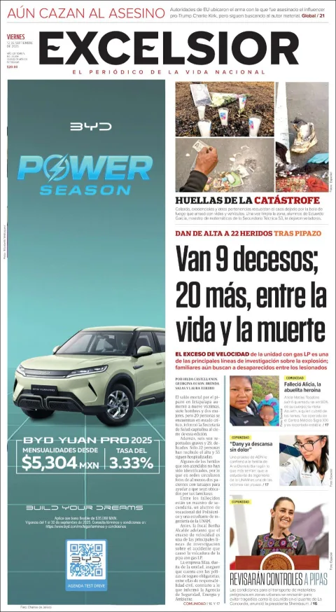 Portada de Excelsior del viernes, 12 de septiembre de 2025