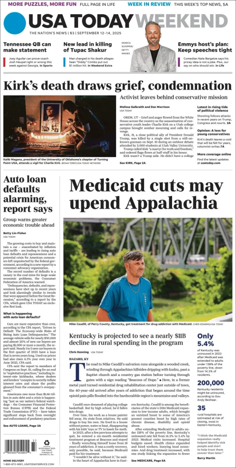Portada de Usa Today del viernes, 12 de septiembre de 2025