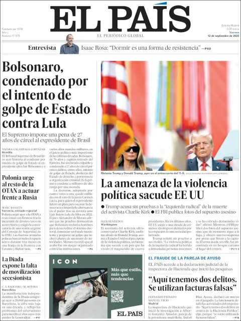 Portada de El Pais del viernes, 12 de septiembre de 2025
