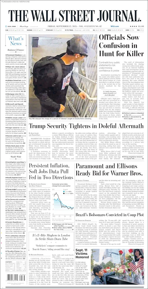 Portada de The Wall Street Journal del viernes, 12 de septiembre de 2025