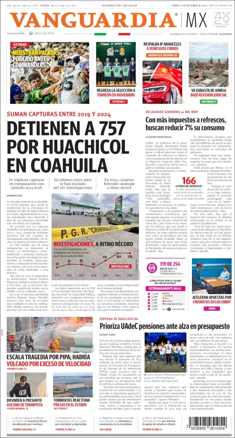 Portada de Vanguardia del viernes, 12 de septiembre de 2025