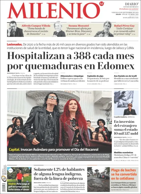 Portada de Milenio Edo de Mexico del viernes, 12 de septiembre de 2025