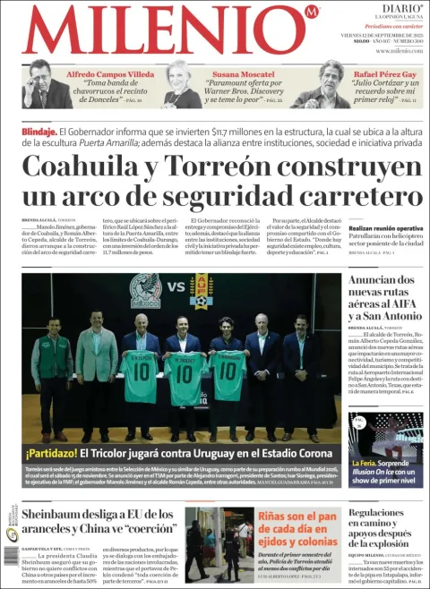 Portada de Milenio Laguna del viernes, 12 de septiembre de 2025