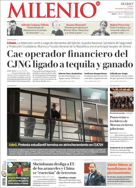 Portada de Milenio Jalisco del viernes, 12 de septiembre de 2025