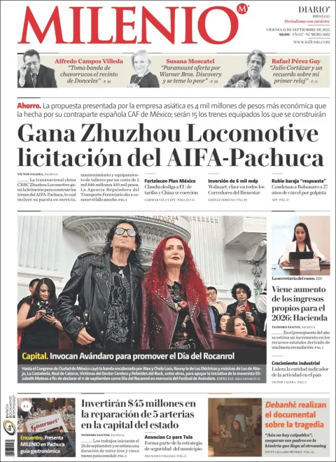 Portada de Milenio Hidalgo del viernes, 12 de septiembre de 2025