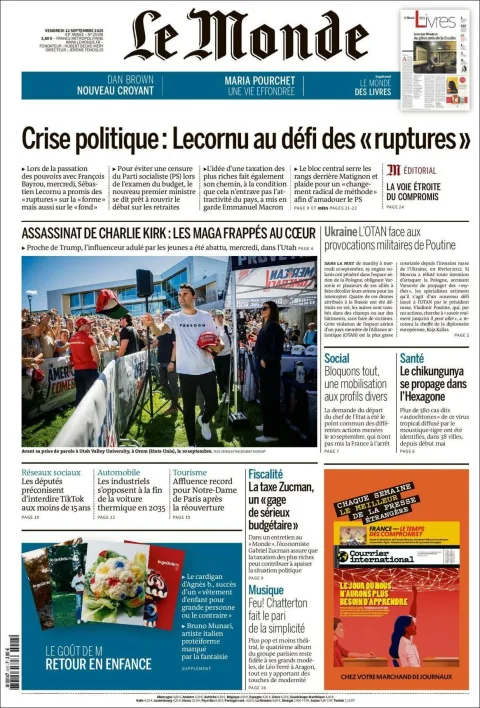 Portada de Le Monde del viernes, 12 de septiembre de 2025