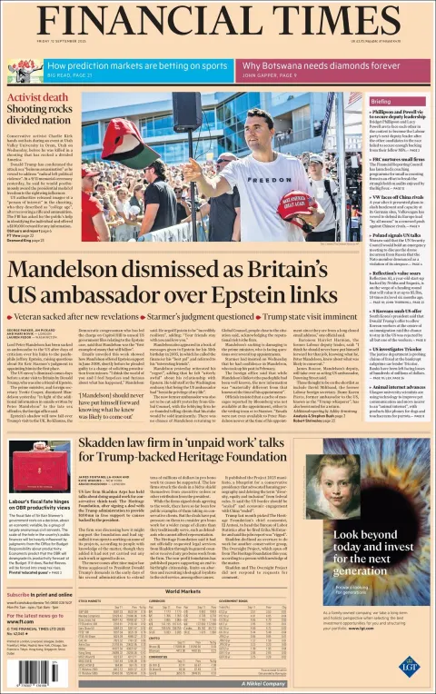 Portada de Financial Times del viernes, 12 de septiembre de 2025