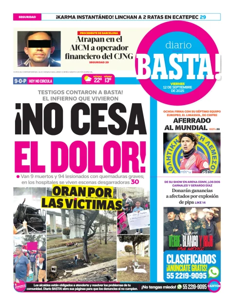 Portada de Basta! (contraportada ) del viernes, 12 de septiembre de 2025
