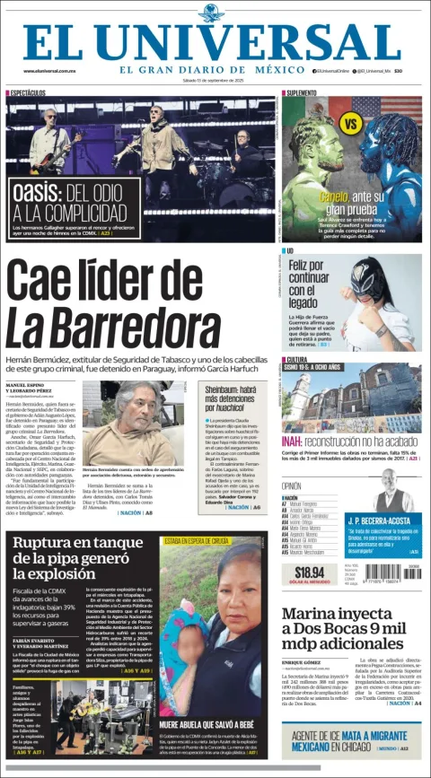 Portada de El Universal