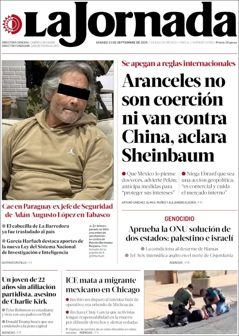 Portada de La Jornada del sábado, 13 de septiembre de 2025